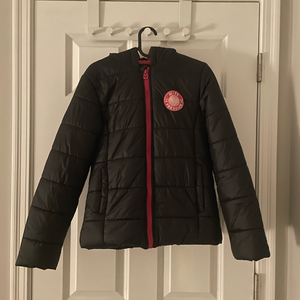 Children's Black Puffer Jacket with Red Zipper